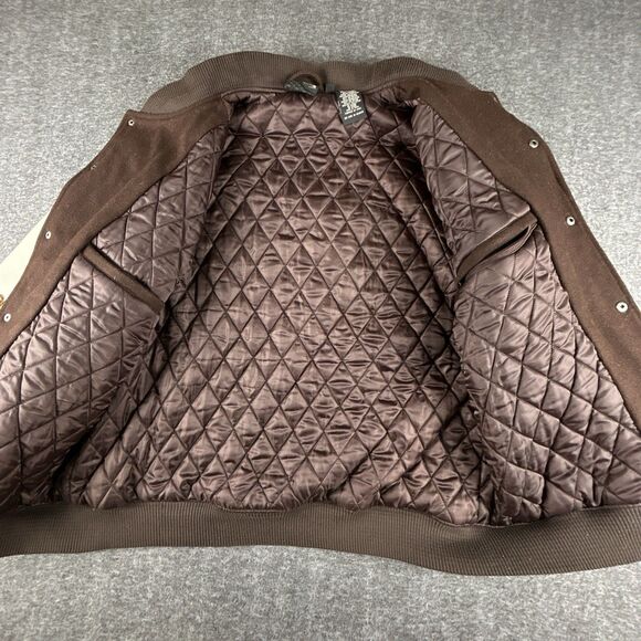 Al Wissam Varsity Bomber Jacket Mens Sz XL Brown Wool Leather Logo 90s Vintage - Picture 4 of 9